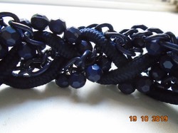 Handmade dark blue faceted glass beads, chains, cord spectacular necklace