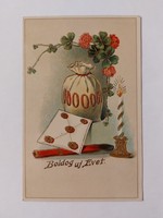 Old New Year's card 1924 postcard clover money bag