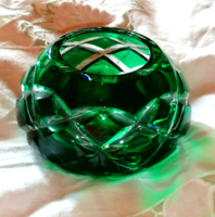 Vintage zöld Ajka kristály tálka