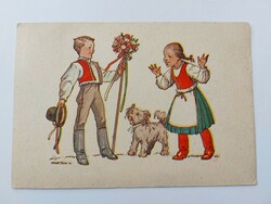 Old postcard Márton Lajos artist drawing postcard Hungarian folk costume