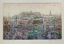 Gross Arnold (1929-2015) - A kék álmok városa (Budapest) (1968) című rézkarca /26x15,5 cm/