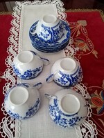 5 + 6+1  db keleti / japán cseresznyevirág kék fehér tojáshéj porcelán  teás / kávés csésze