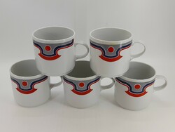 Alföldi porcelain mugs with canteen pattern, art deco pattern, 5 pcs