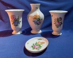 Herendi porcelán virág mintás  váza, vázák, tál, tálka csomag