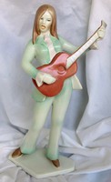 Aquincum porcelain statue, woman playing guitar, marked, 25 cm high