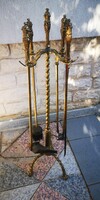 Antique stove, fireplace, fire tool, spit set, copper, ornate baroque rococo tile stove