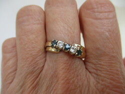 Szépséges régi  ezüstgyűrű valódi sötétkék zafírokkal