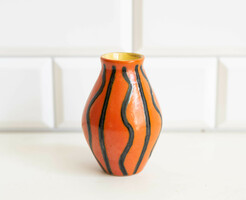 Jelzett Tófej retro kerámia váza – kis narancs-fekete váza