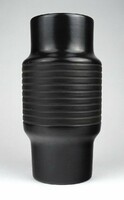1K525 old black earthenware retro design 60s flower vase 20.5 Cm
