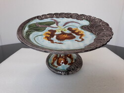 Antique secession majolica cake plate with orchid pattern