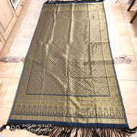 Sötétkék - arany valódi silk hernyóselyem selyem terítő ágyterítő, ágytakaró textil