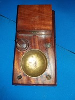 Antique wood vinyl and copper tabletop smoking set old luxury train railway carriage accessory as shown in pictures