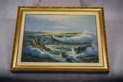 Oil painting of the raging sea from the workshop of Zzolt Czinege
