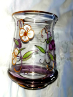 Bohemian glass vase with plastic hand-painted flowers 1.