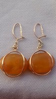 Art deco Russian 14k.Gold with amber, pair of earrings 7.6 Gr. 5.3 Cm long, 2.6 Cm wide.Metalized