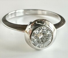 498T. Brilliant (0.4 ct) solitaire button Hungarian 14k white gold (2.3 g) ring with top weselton stone!