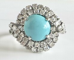 497T. From HUF 1! 18K white gold (6.3 g) acanthus cut diamond (0.44 ct) ring with turquoise stone!