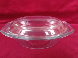 Thick glass, oval Jena bowl with lid