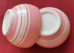 2db rózsaszín porcelán tálka kínáló csíkos