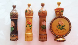 Retro rózsaolajtartó régi festett fa parfümtartó palack 4 db