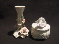 Very nice ceramic candle holder and bonbonnier with a convex rose