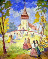 Bertalan Bodnár (1909 - 1985) Transylvanian Sunday mass attendees