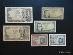 Spanyolország peseta bankjegy 6 darab LOT !