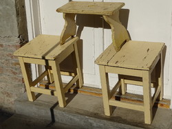 Retro seat set with pair of hokedli + stools on old small chair