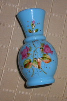 Antique chalcedony glass enamel painted violet vase