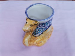 Old ceramic mug with painted handle, special tea mug, ceramic cup with colorful handle