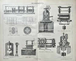 Antique 19th century rolling mills technical print-paper-drawing, mechanical engineering, mechanism, grinder, grater, plate