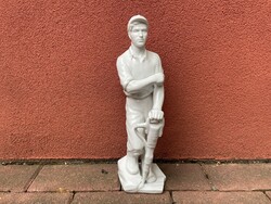 Herendi szocreál porcelán munkás figura bányász antik retro fehér alapmázas