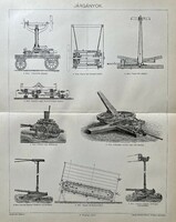 Antique 19th century vehicles, technical print-paper-drawing, mechanical engineering, mechanism, bridge