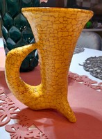 Gorka Géza repesztett mázas kerámia stilizált madár alakú váza . Magassága  16.5cm Szélessége 10.5cm