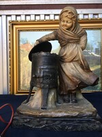 Antik , jelzett ( Aug Ottó - Johann  Maresch  1821-1914 ) kerámia figurális lámpa .