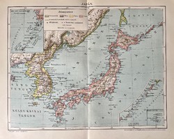 Antik 19.sz Japán térkép nyomat- papír- földrajz, tenger, sziget, Oroszország