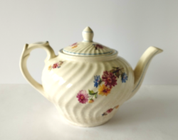 Old field floral blue-rimmed granite small teapot with spout