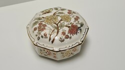 Zsolnay octagonal bonbonnier with butterfly flower pattern