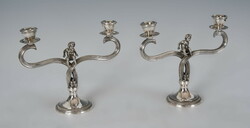 Silver double candle holder - with a child figure in the middle (e10)