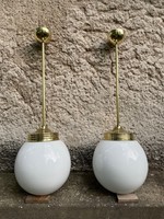8db Bauhaus / Art Deco függeszték tömör réz lámpa 22cm opár üveg búra