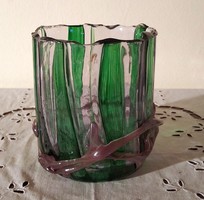 Vaszil Gabriella "Erdő" fantázia-nevű , gyönyörű fújt, szinezett, spinolt vázája