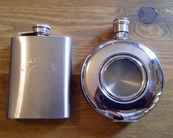 2 stainless steel flasks one Unicum and one no name