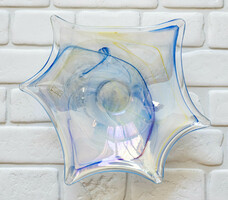 Hatalmas jelzett Murano asztalközép - üveg tál, kínáló - kék spirál mintás