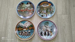 TELJES gyűjtemény!! Inge Peitsch Négy évszak jelezett festett eredeti porcelán fali tál falidísz
