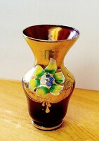 Cseh festett aranyozott váza, Bohemia miniatúra, vitrinbe való gyönyörűség