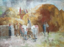 János Rozs (1901-1987) threshing c. His painting is for sale