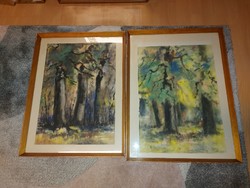 2 watercolor paintings by Professor Elek Wischán, flawless, size indicated!
