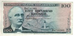 100 krónur 1957 marz 29 7 jegyű sorszám