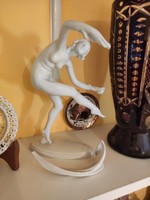 Herendi festetlen porcelán női akt vásznat lebbentő balerina