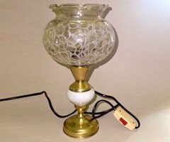 Retró vintage lengyel üveg réz működő asztali lámpa